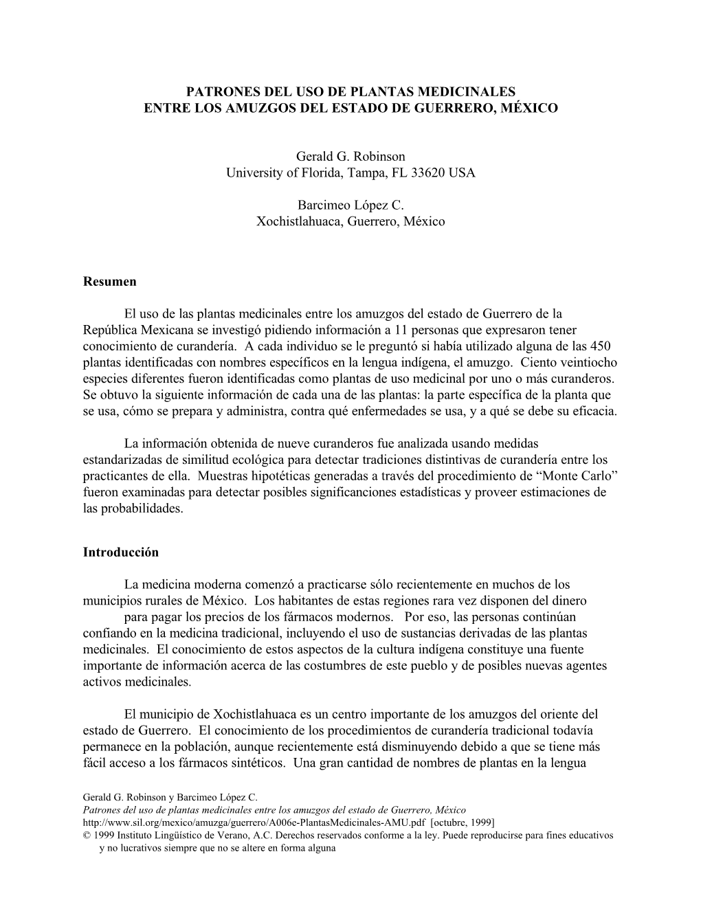 Patrones Del Uso Plantas Medicinales Entre Los Amuzgos Del Estado De