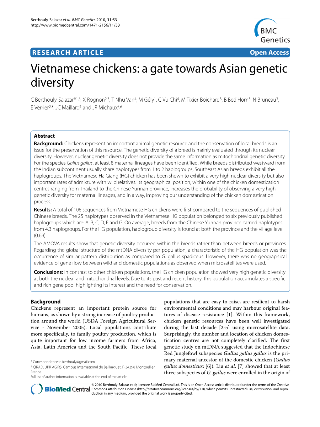 Vietnamese Chickens: a Gate Towards Asian Genetic Diversity