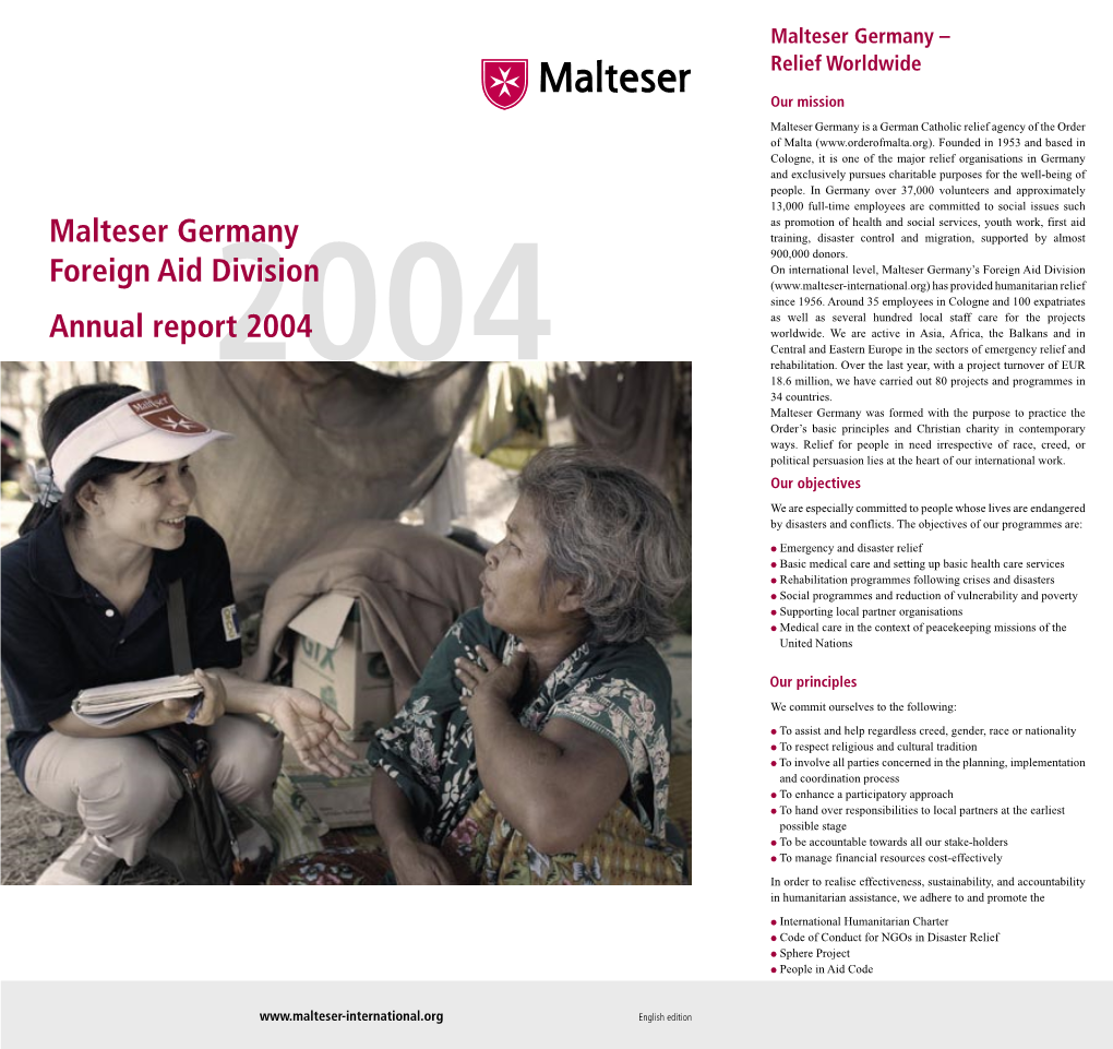 Annual Report 2004 Malteser Germany Foreign Aid Division