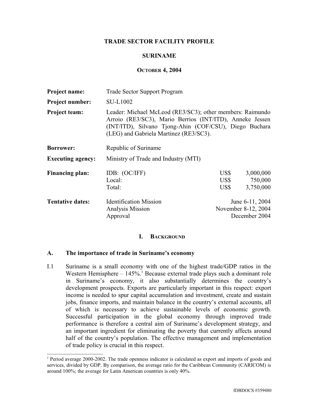 Trade Sector Facility Profile