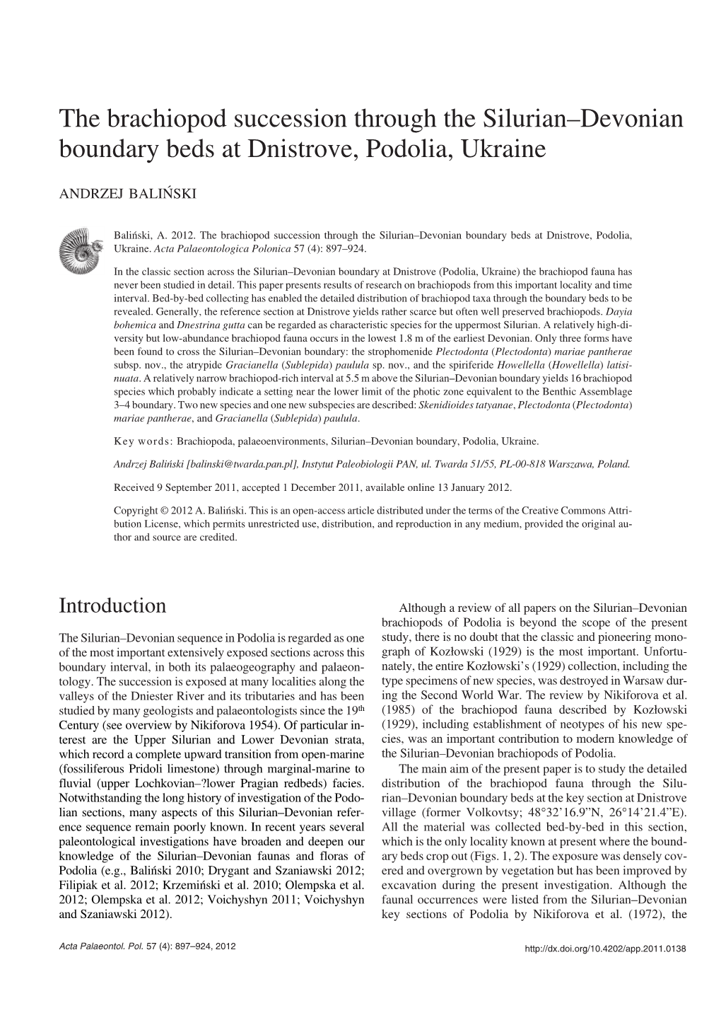 The Brachiopod Succession Through the Silurian–Devonian Boundary Beds at Dnistrove, Podolia, Ukraine