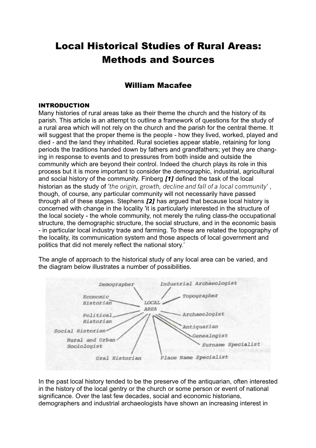 Local Historical Studies of Rural Areas: Methods and Sources