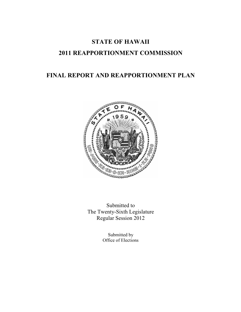 State of Hawaii 2011 Reapportionment Commission Final Report And