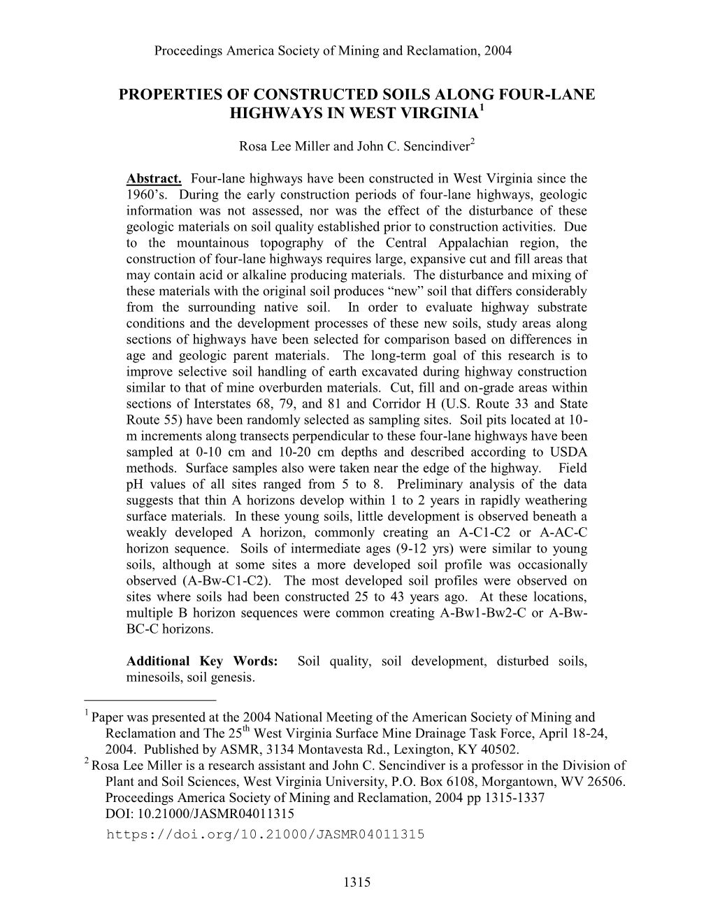 Properties of Constructed Soils Along Four-Lane Highways in West Virginia1