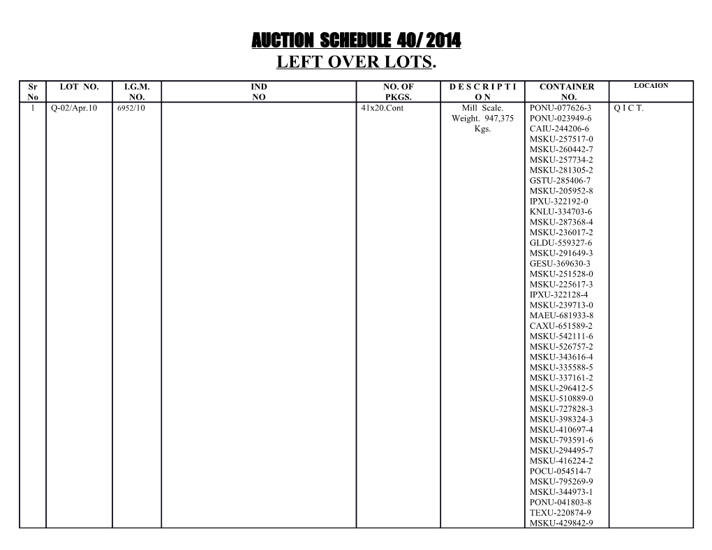 Auction Schedule 40/ 2014