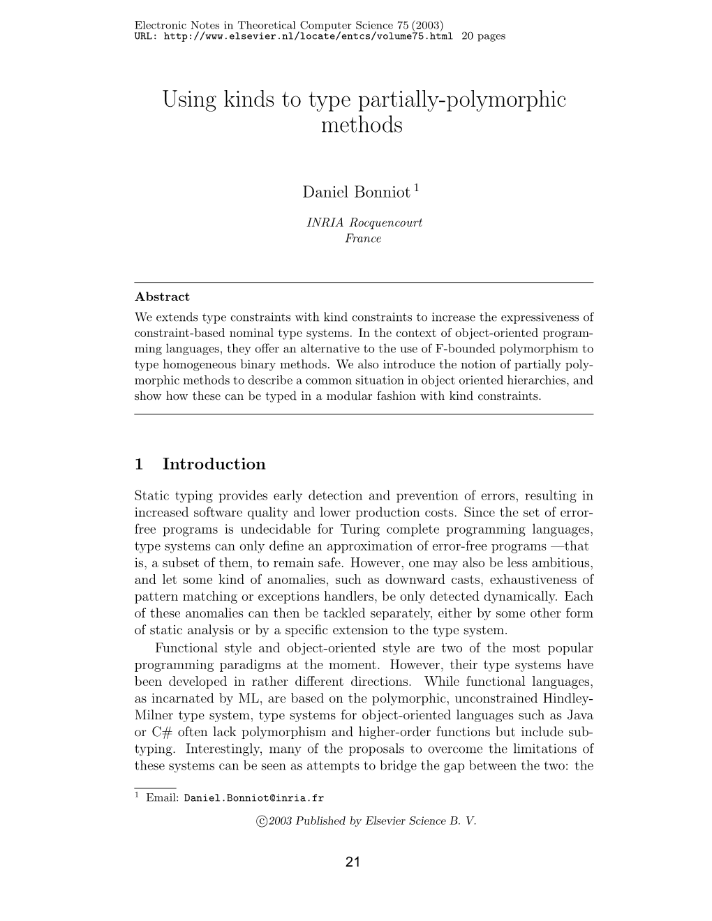 Using Kinds to Type Partially-Polymorphic Methods