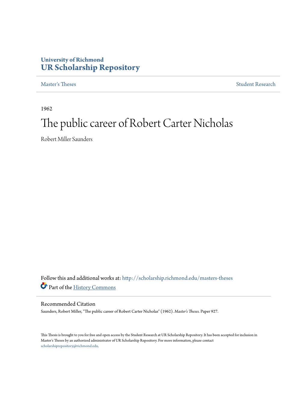 The Public Career of Robert Carter Nicholas