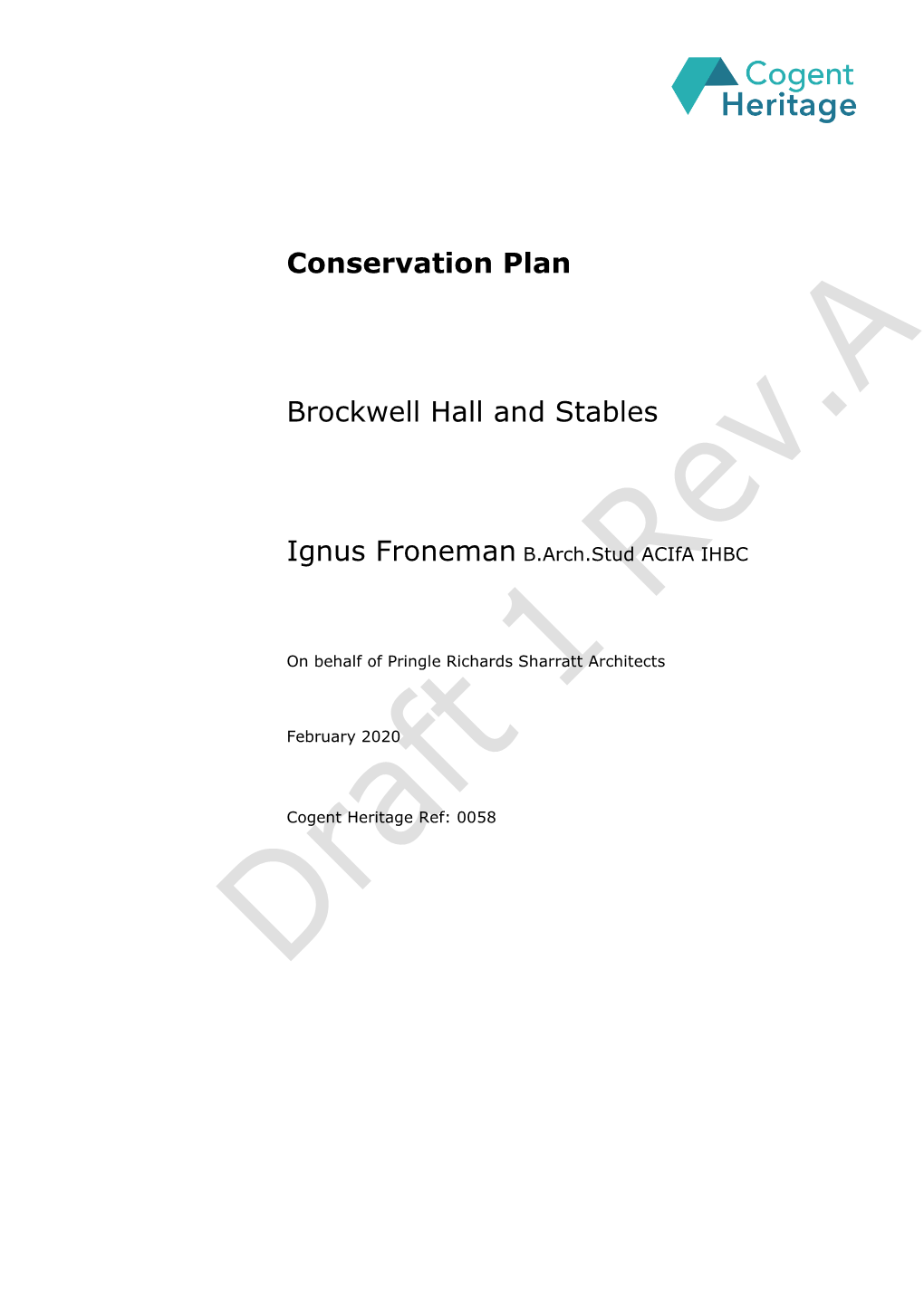 Conservation Plan Brockwell Hall and Stables