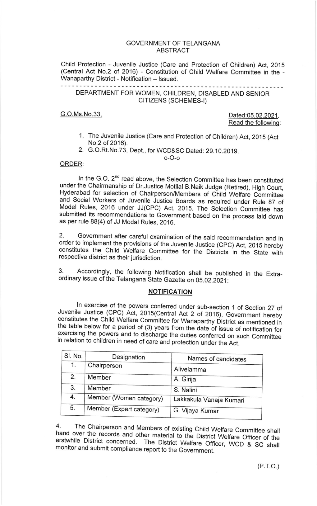 Constitutes the Child Welfare Committee for the Distiicts in the State Witi Respective District As Their Jurisdiction