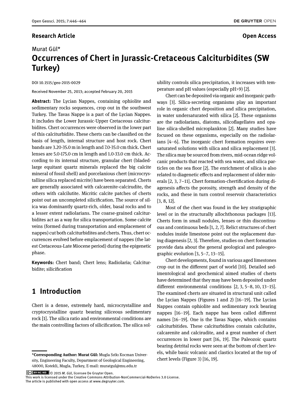 Occurrences of Chert in Jurassic-Cretaceous Calciturbidites (SW Turkey)