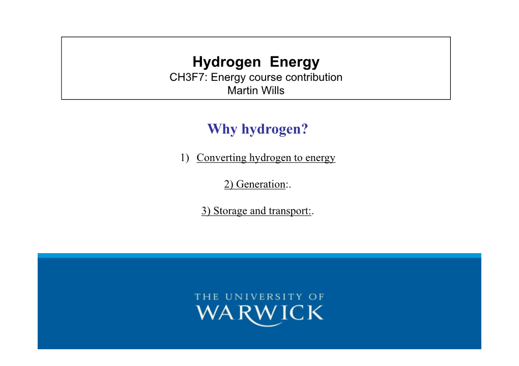 Hydrogen Energy CH3F7: Energy Course Contribution Martin Wills