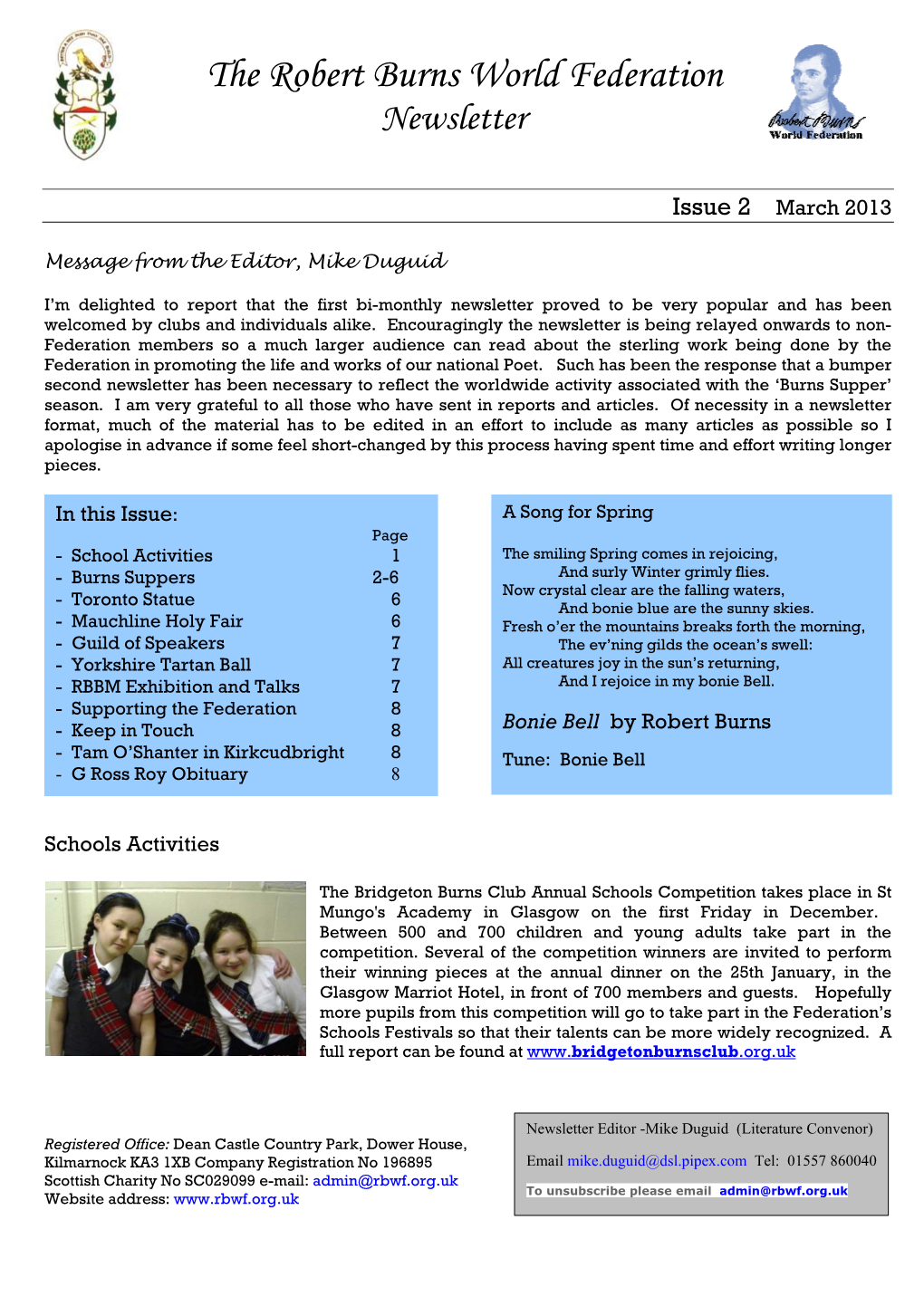 RBWF Newsletter March 2013