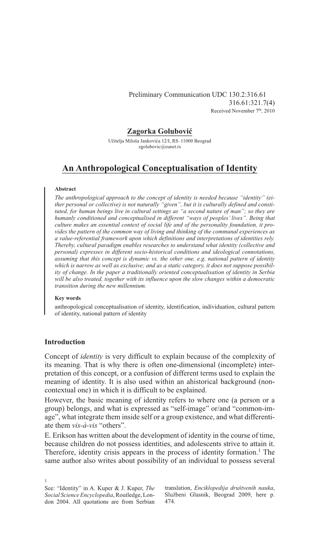 An Anthropological Conceptualisation of Identity