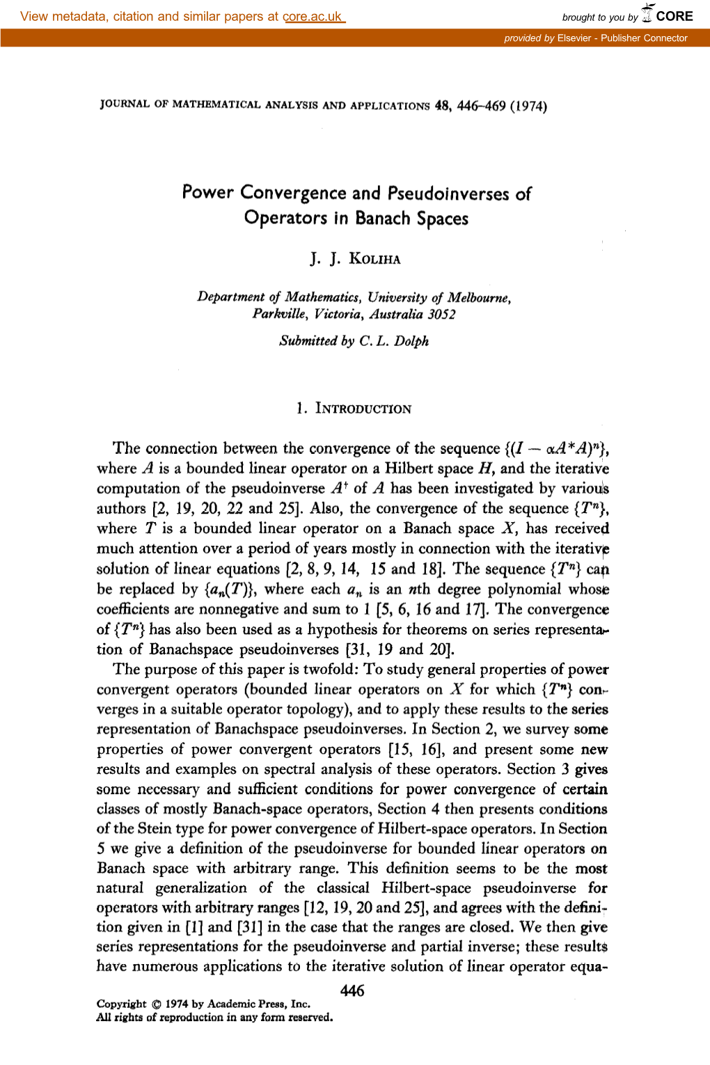 Power Convergence and Pseudoinverses of Operators in Banach Spaces