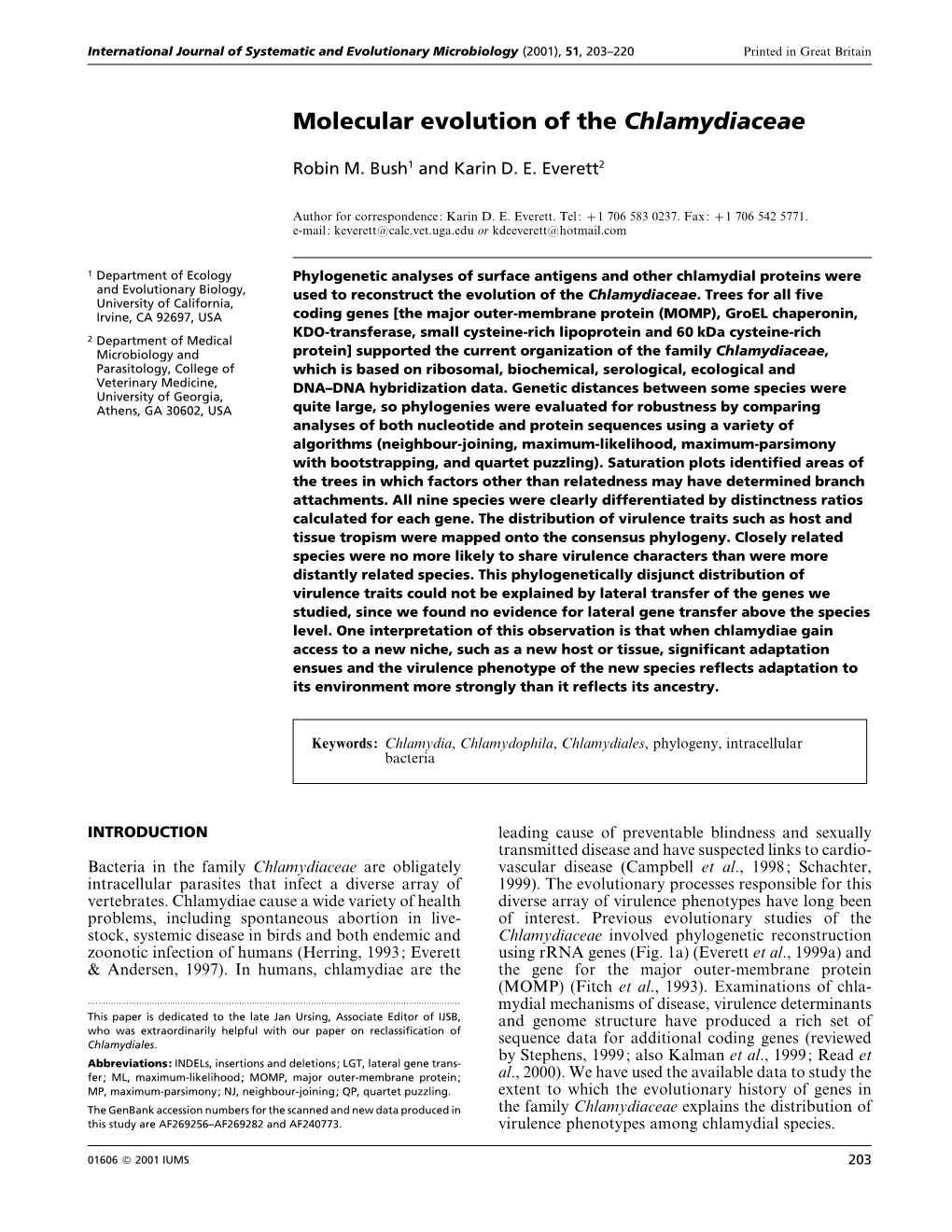 Molecular Evolution of the Chlamydiaceae