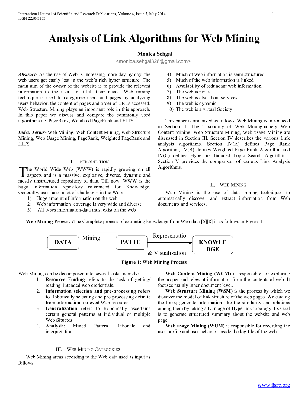 Analysis of Link Algorithms for Web Mining