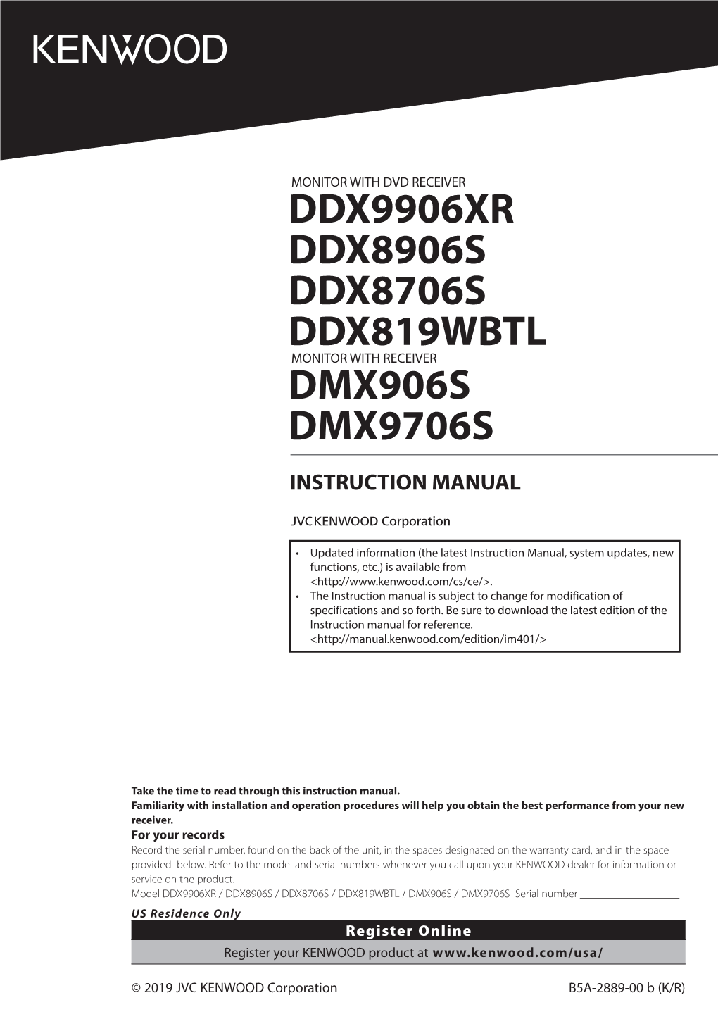 Kenwood Excelon DDX9906XR Owner's Manual