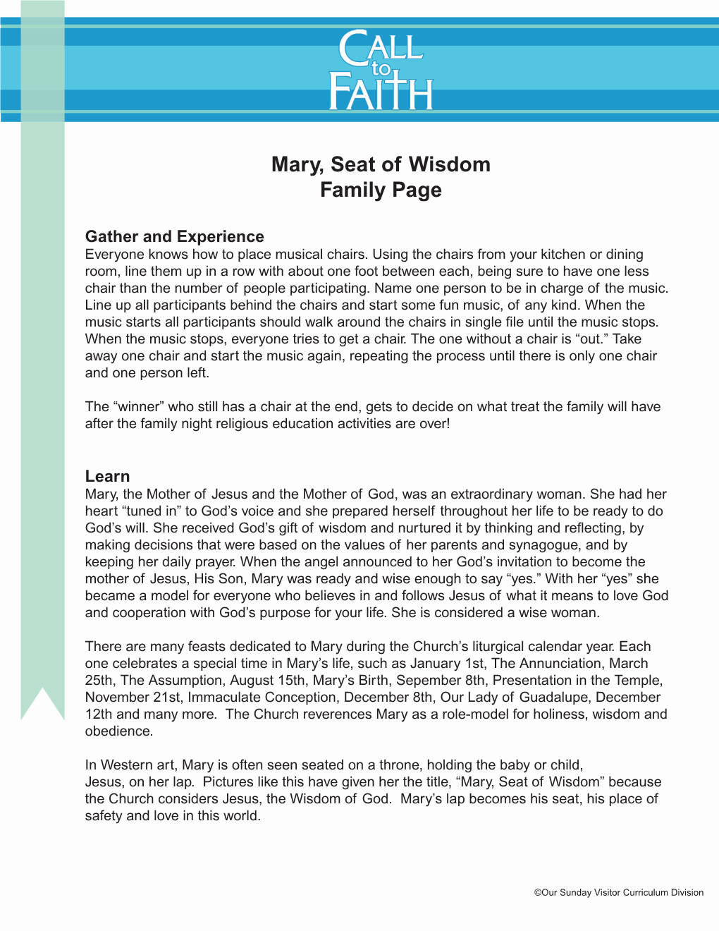 Mary, Seat of Wisdom Family Page