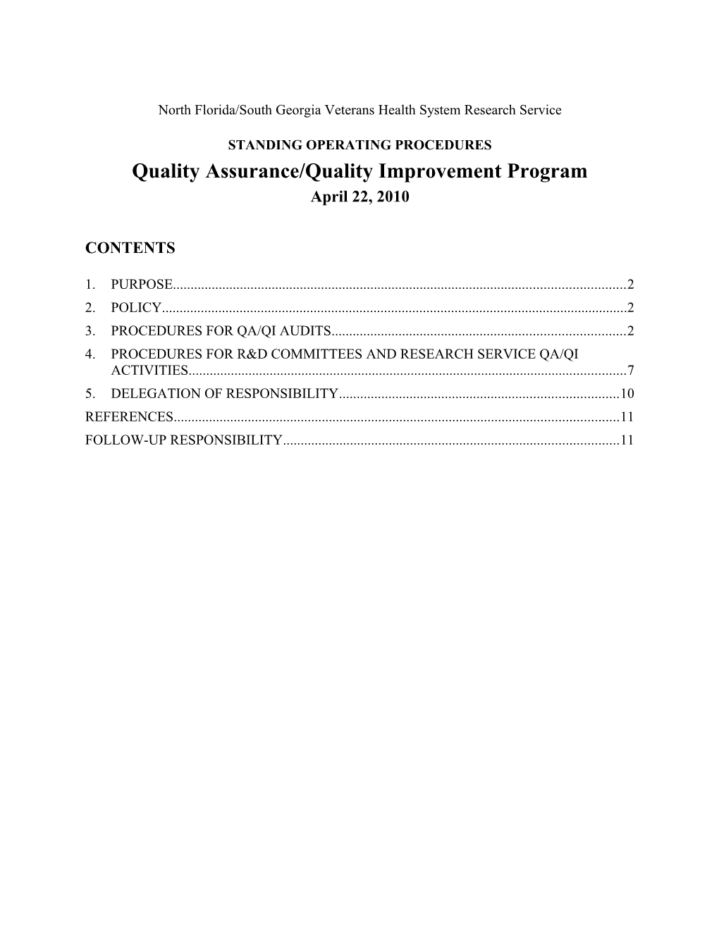 Quality Assurance/Quality Improvement Program SOP 2