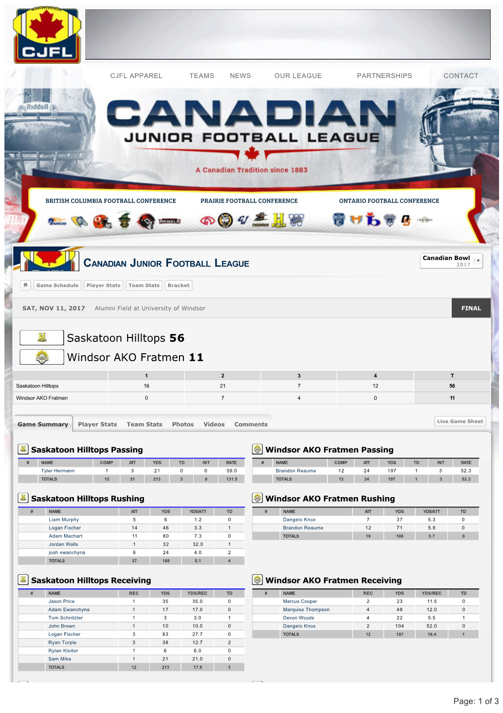 Canadian Bowl CANADIAN JUNIOR FOOTBALL LEAGUE 2017