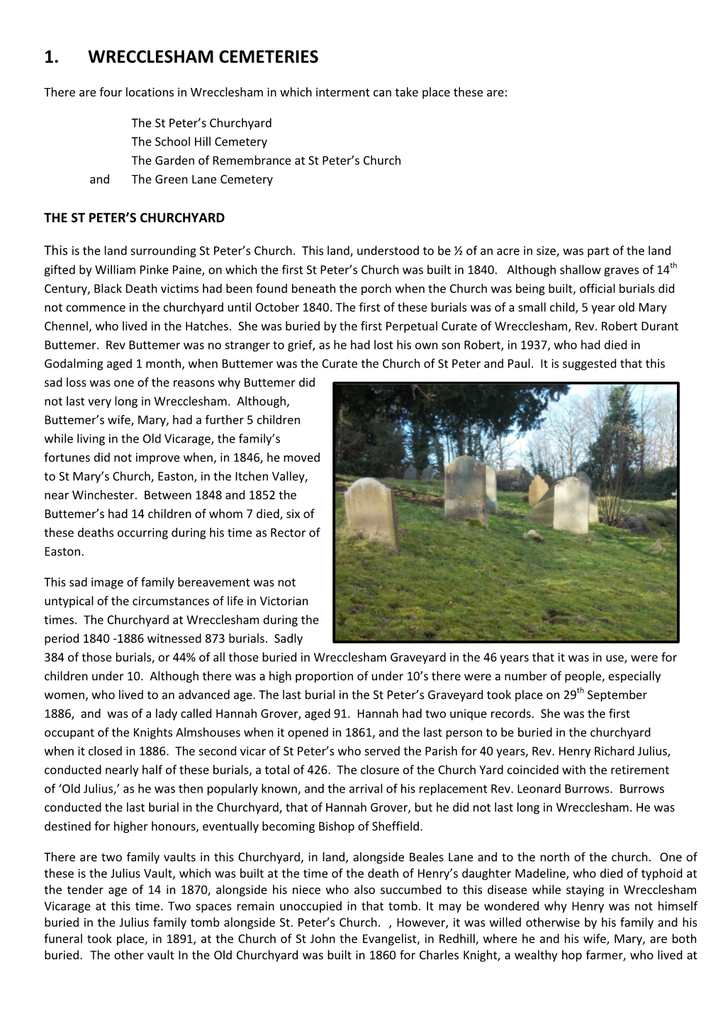 1. Wrecclesham Cemeteries