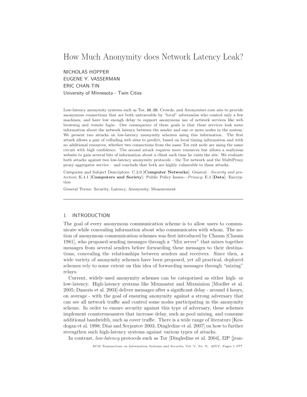 How Much Anonymity Does Network Latency Leak?