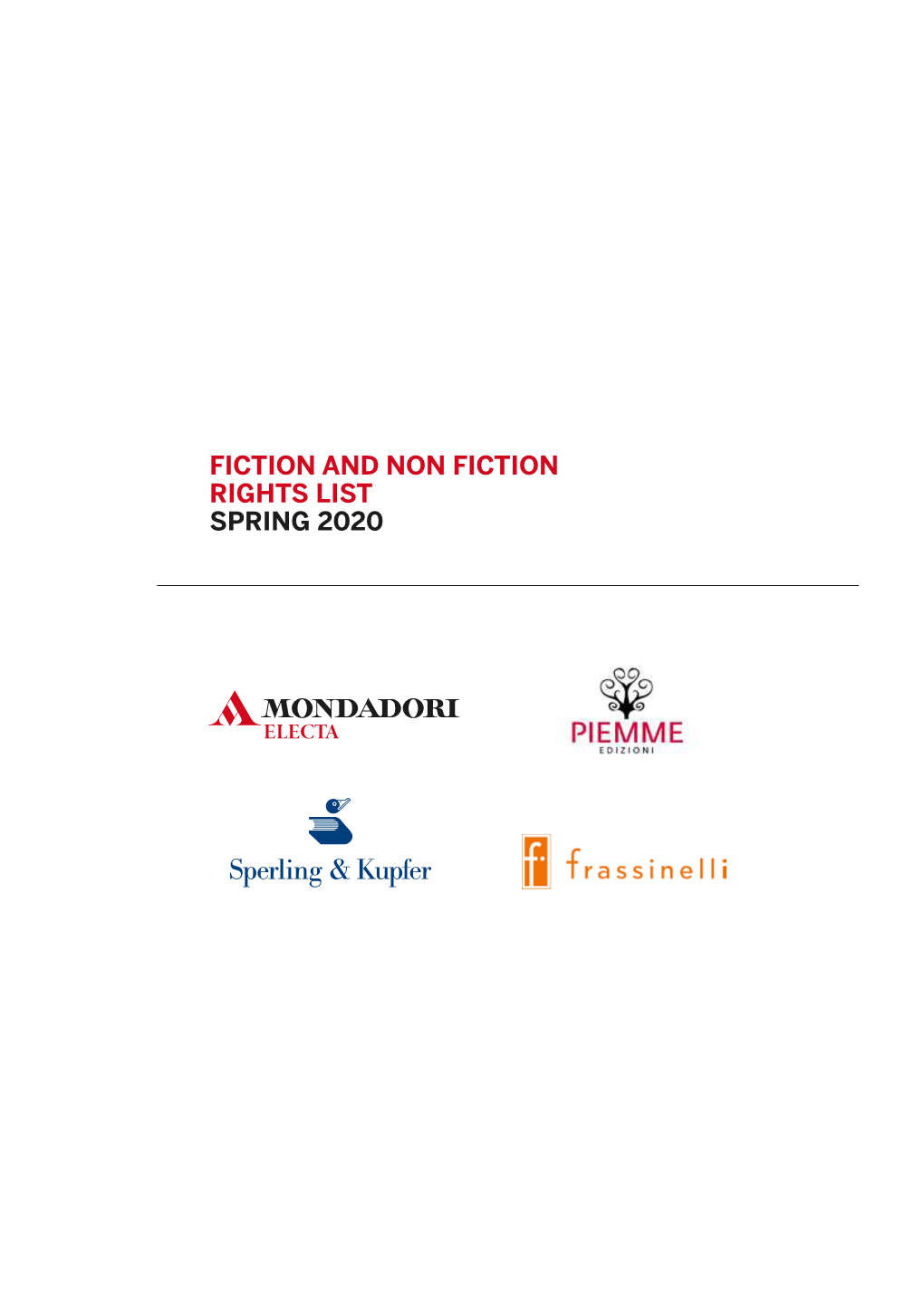 Fiction and Non Fiction Rights List Spring 2020 Contents