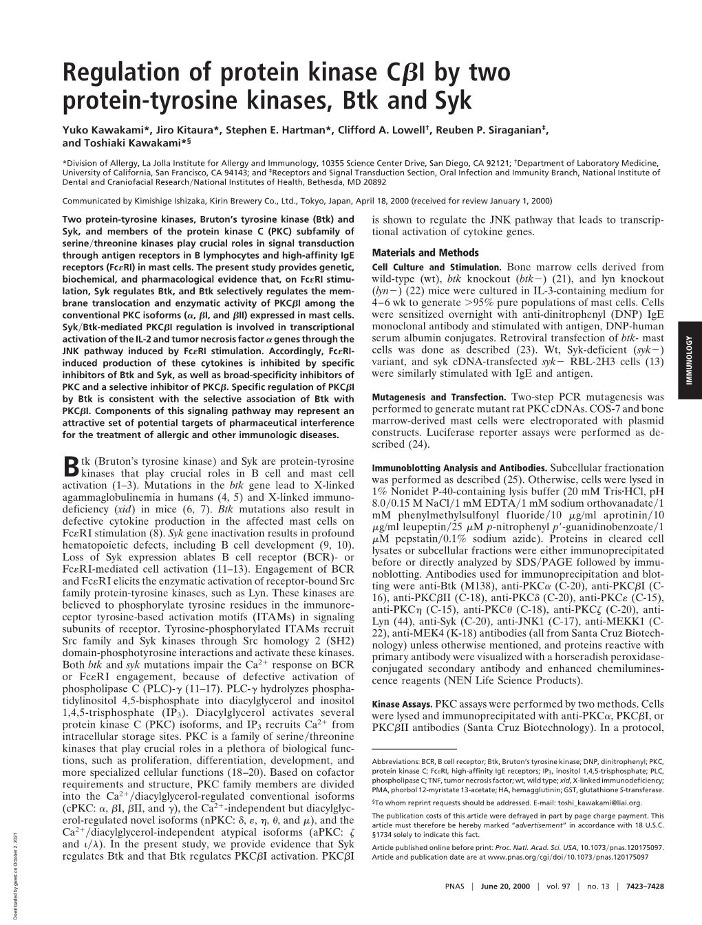 Regulation of Protein Kinase C I by Two Protein-Tyrosine Kinases, Btk And