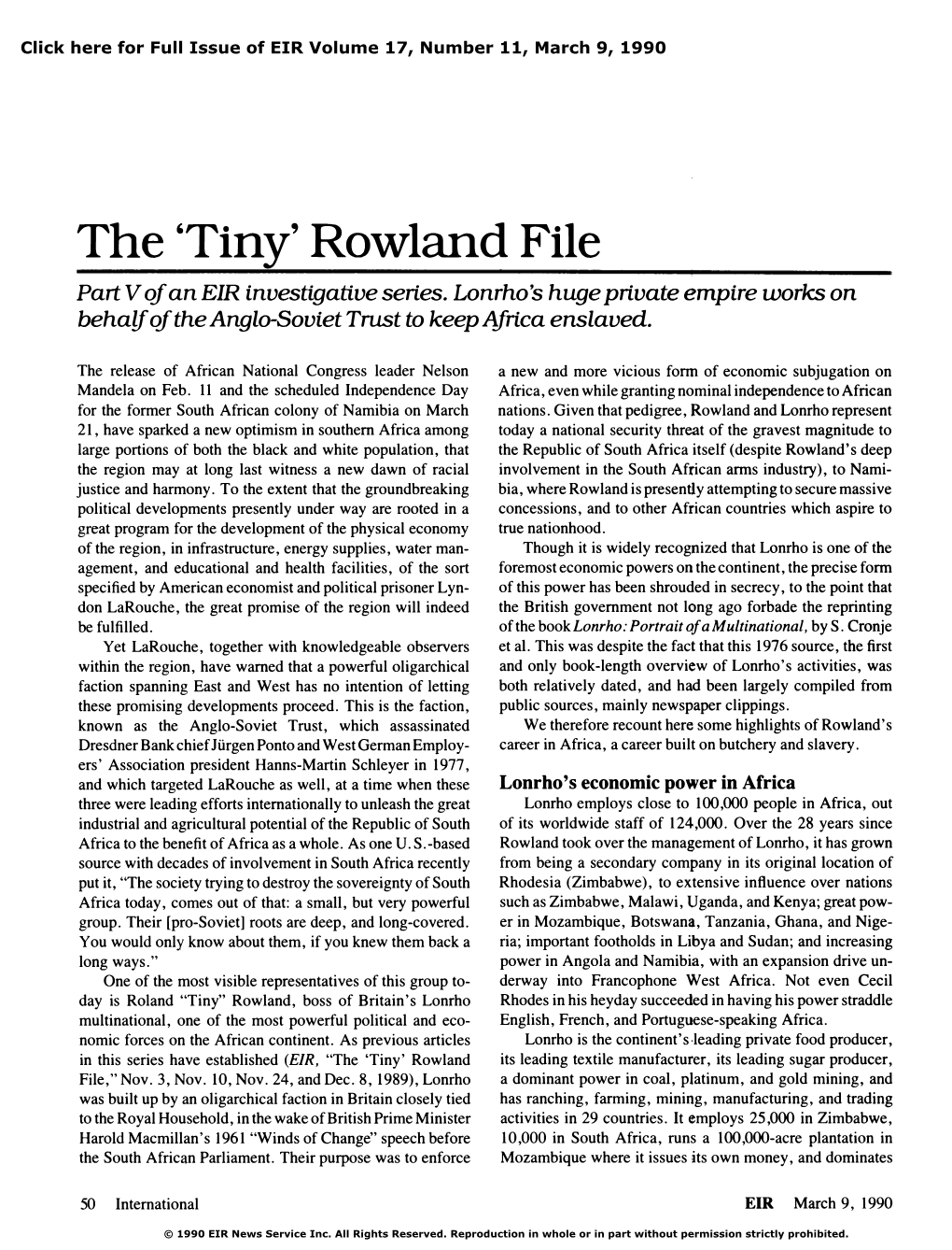 The 'Tiny' Rowland File, Part V