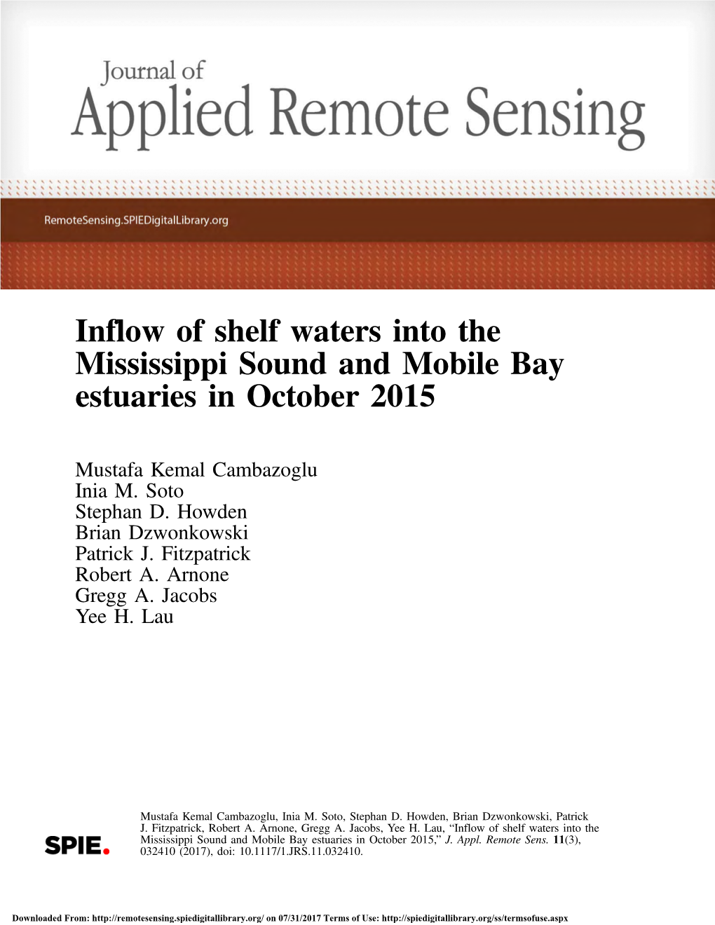 Inflow of Shelf Waters Into the Mississippi Sound and Mobile Bay Estuaries in October 2015