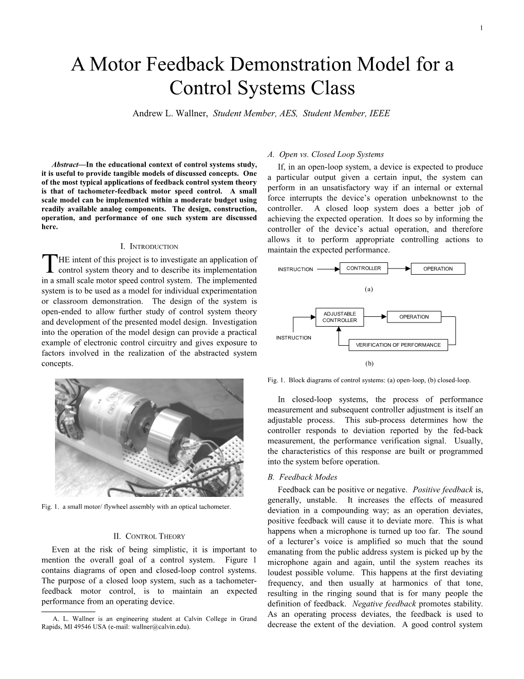 A Motor Feedback Demonstration Model for a Control Systems Class