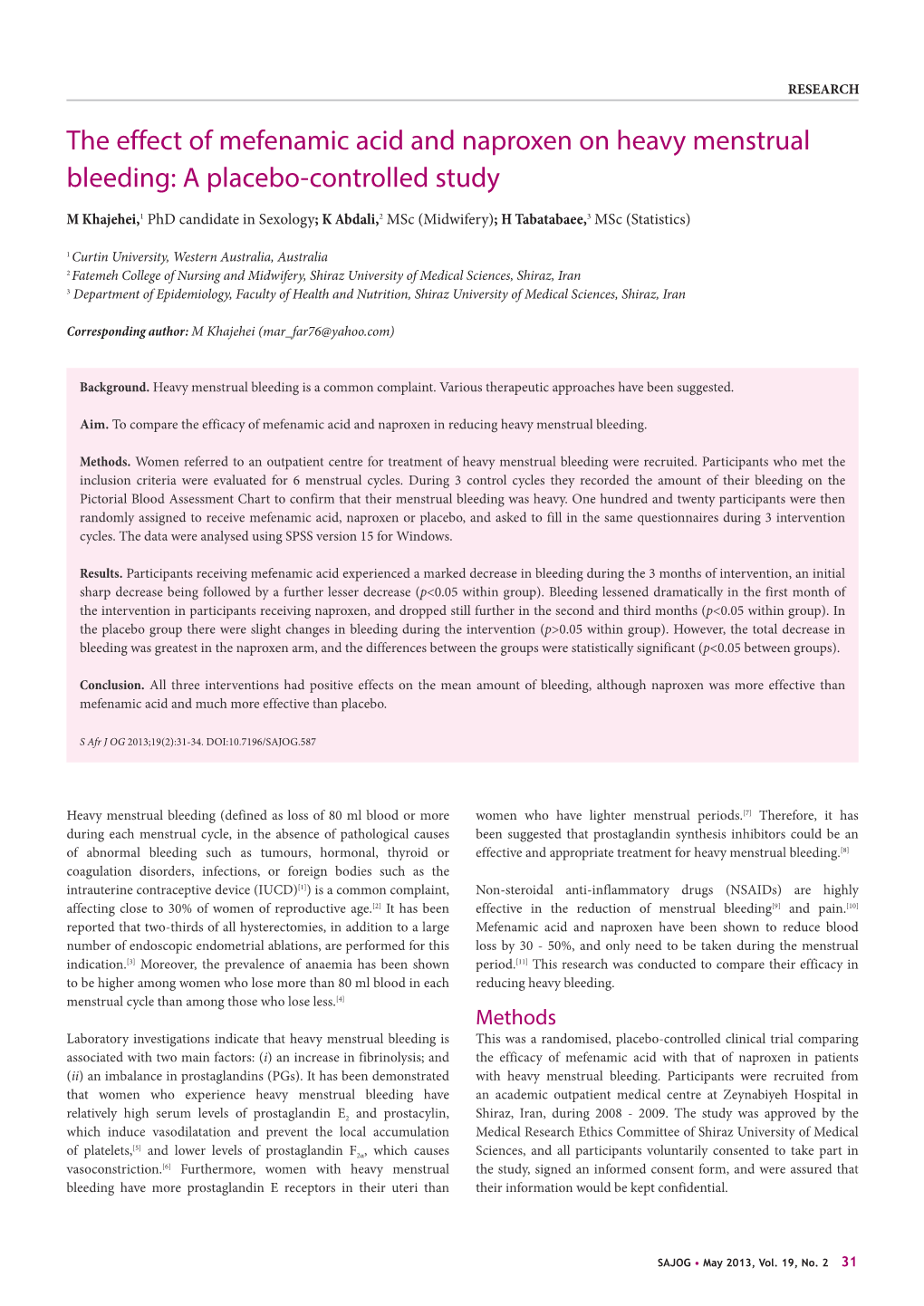 The Effect of Mefenamic Acid and Naproxen on Heavy Menstrual Bleeding: a Placebo-Controlled Study