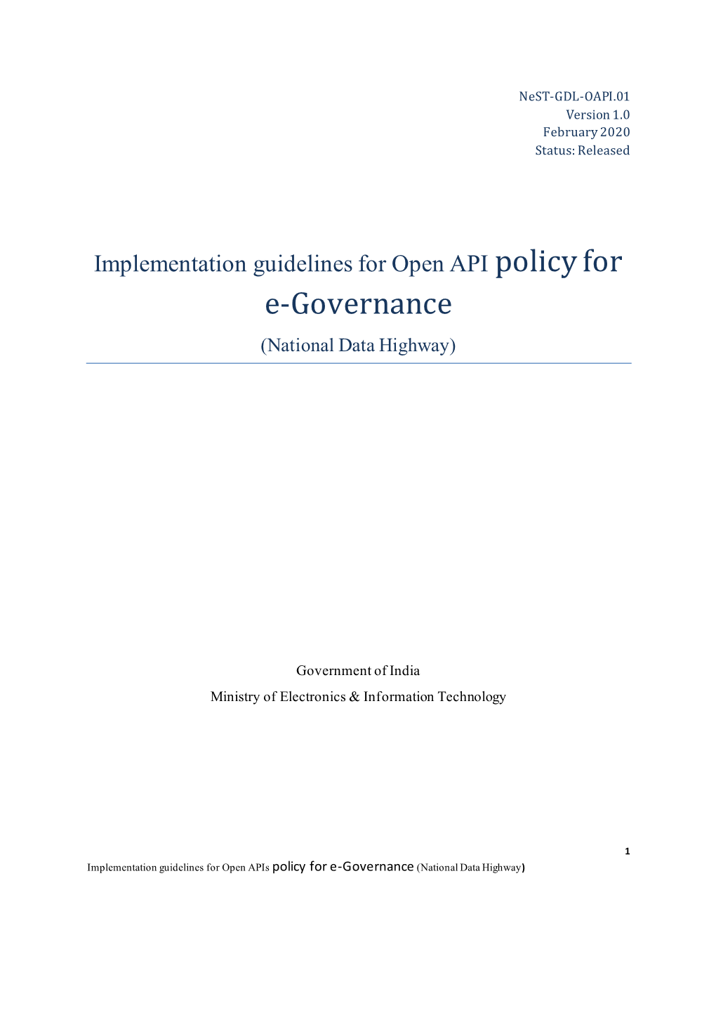 Implementation Guidelines for Open API Policy for E-Governance (National Data Highway)