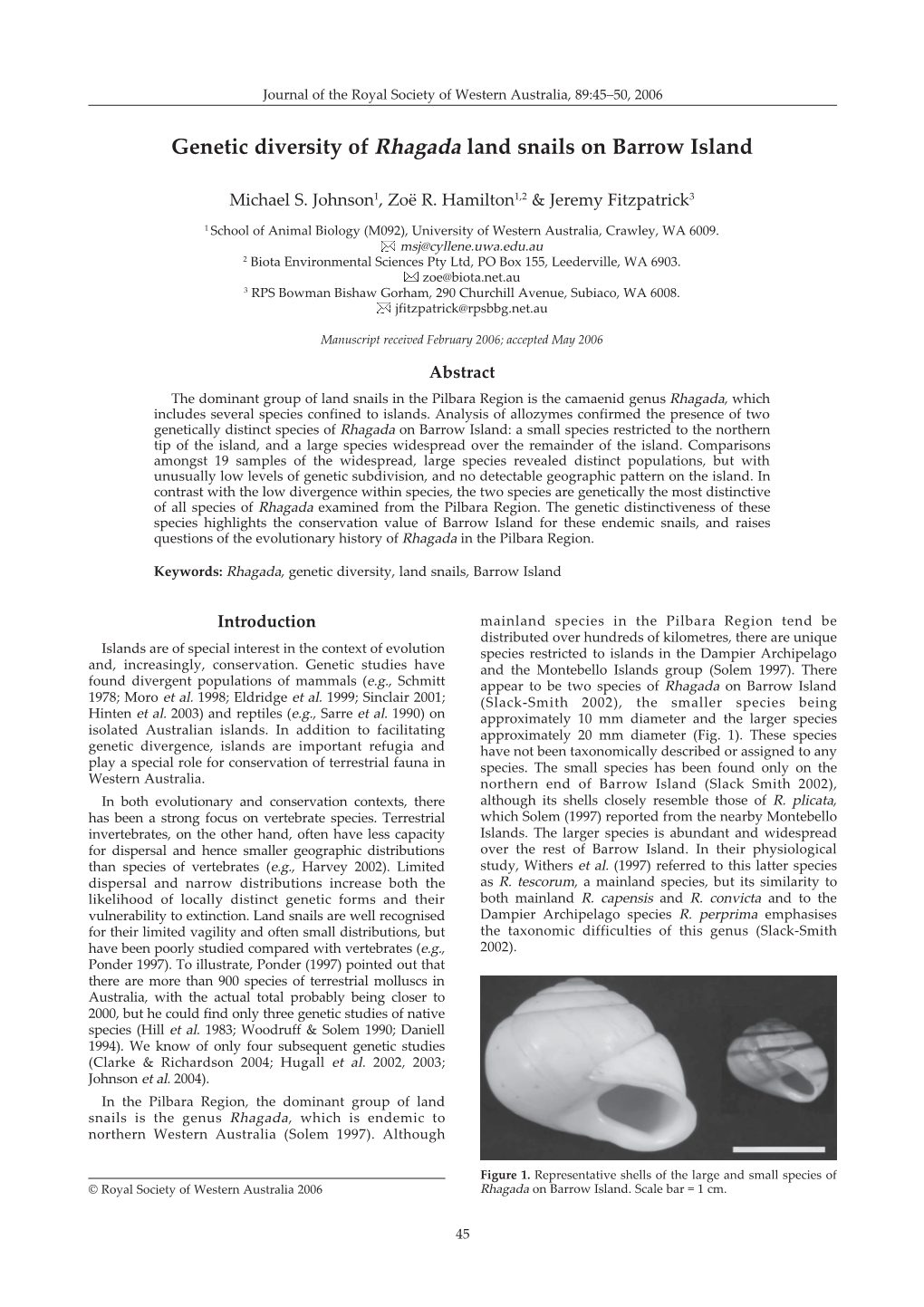 Genetic Diversity of Rhagada Land Snails on Barrow Island