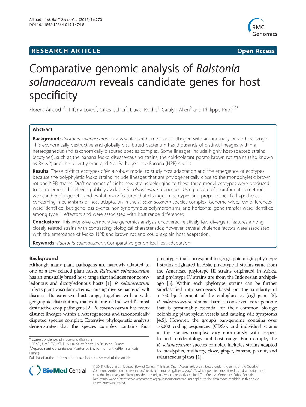 Comparative Genomic Analysis of Ralstonia Solanacearum