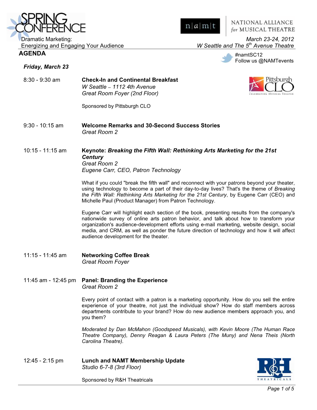 AGENDA #Namtsc12 Follow Us @Namtevents Friday, March 23