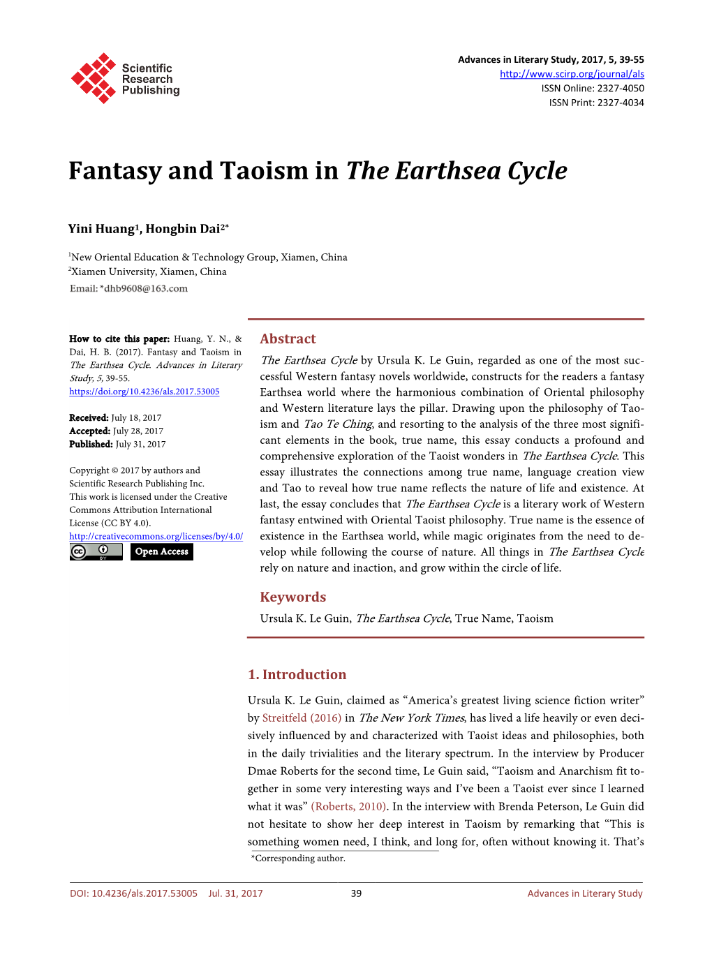 Fantasy and Taoism in the Earthsea Cycle