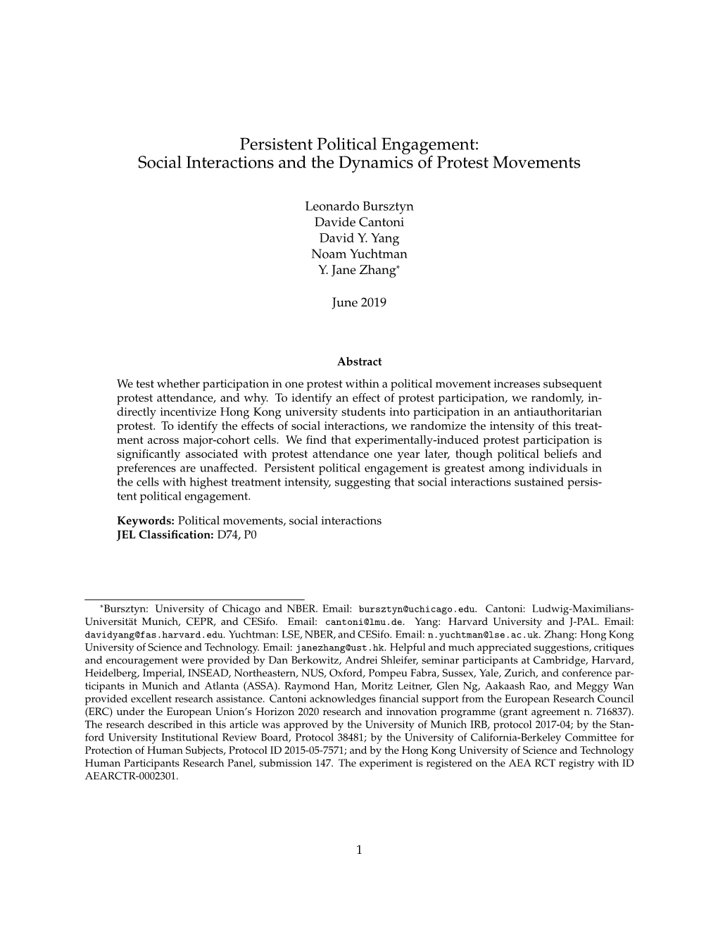 Persistent Political Engagement: Social Interactions and the Dynamics of Protest Movements