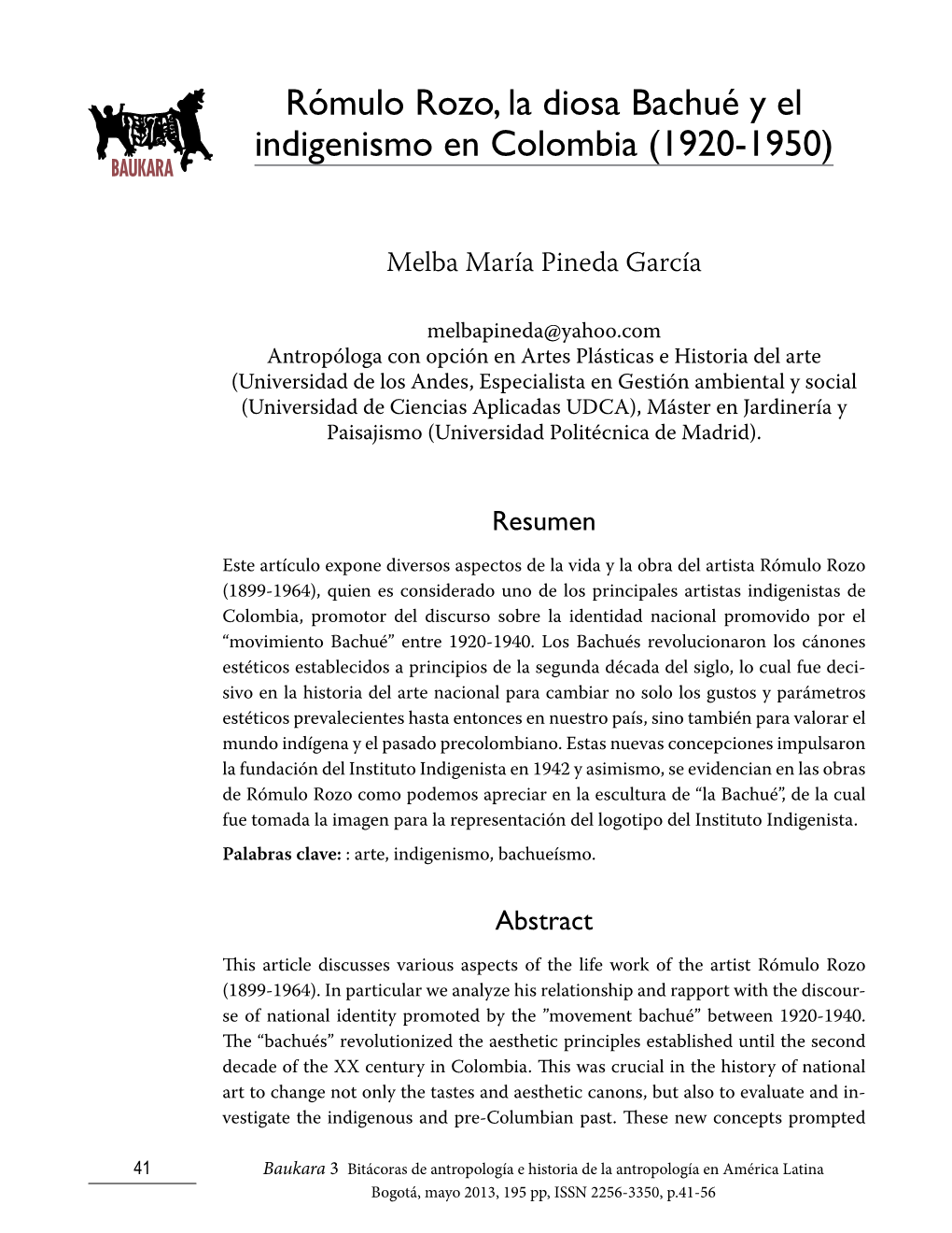 Rómulo Rozo, La Diosa Bachué Y El Indigenismo En Colombia (1920-1950)