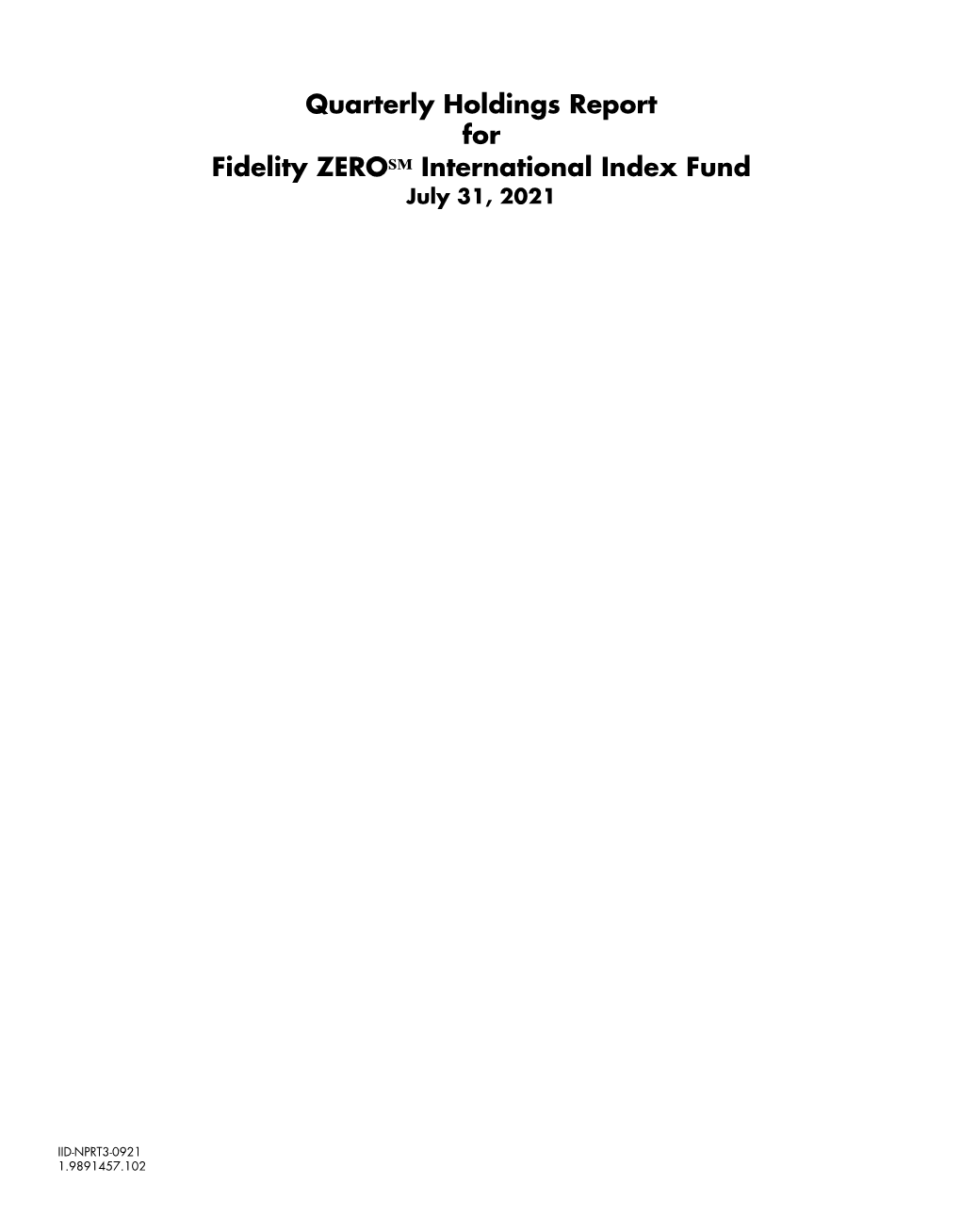 Fidelity ZEROSM International Index Fund