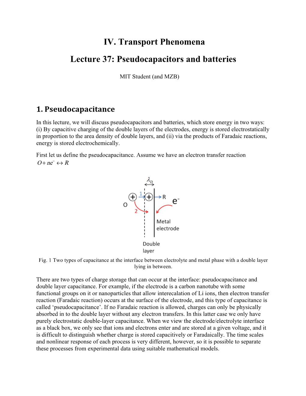 10.626 Lecture Notes, Pseudocapacitors and Batteries