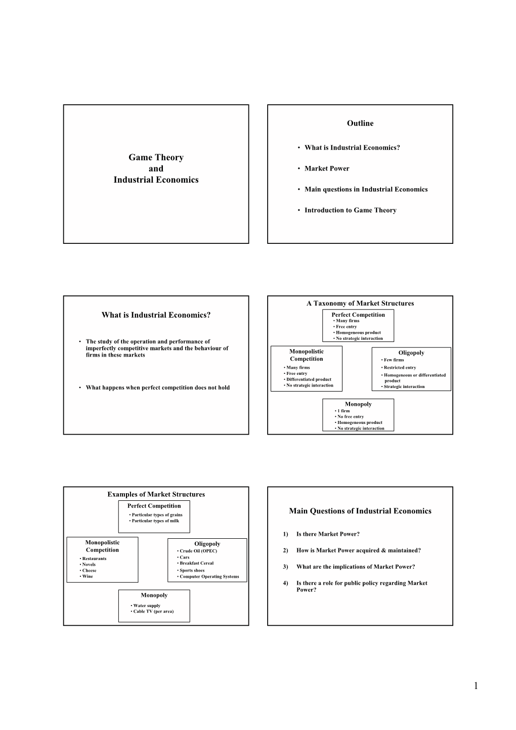 Game Theory and Industrial Economics