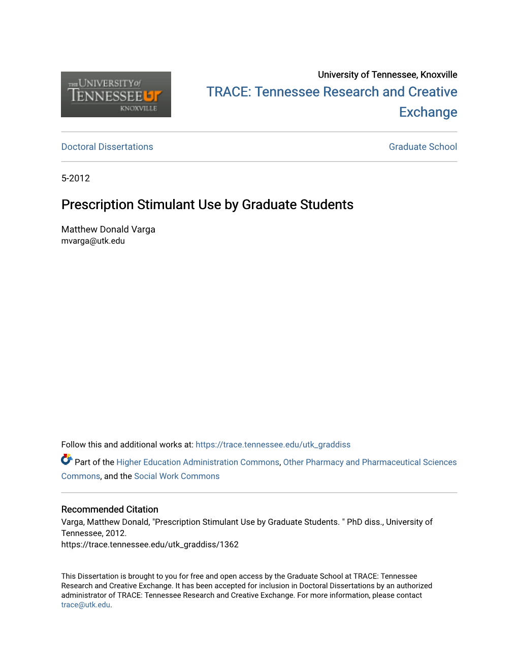 Prescription Stimulant Use by Graduate Students