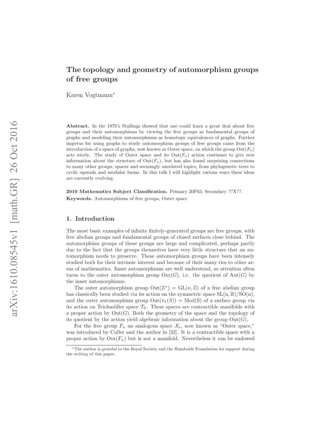 Arxiv:1610.08545V1 [Math.GR] 26 Oct 2016 Abstract