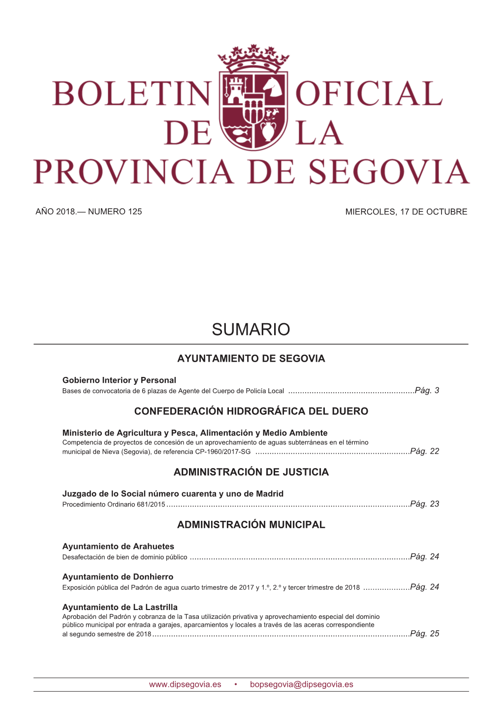 Boletín Oficial De La Provincia De Segovia Bops