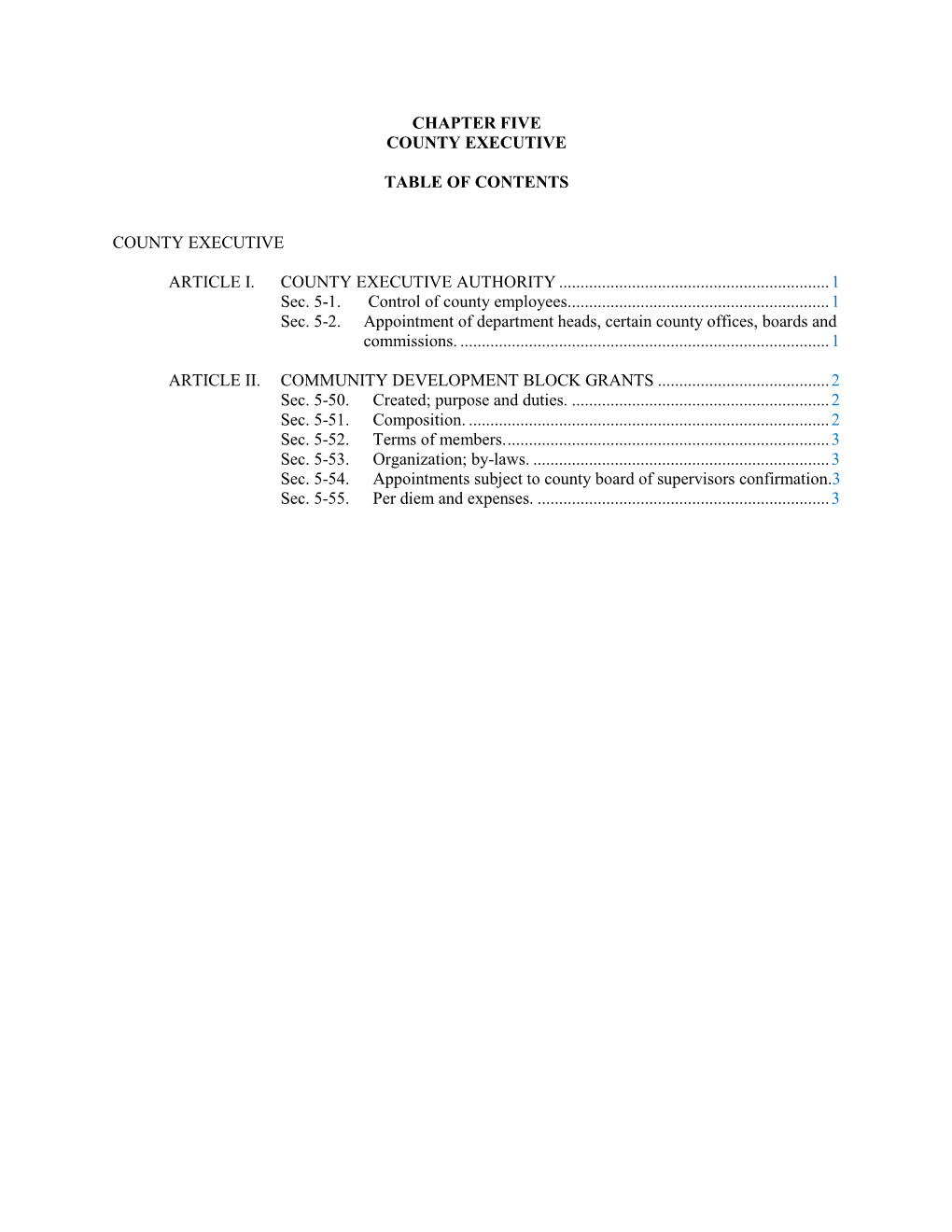 Chapter Five County Executive Table Of