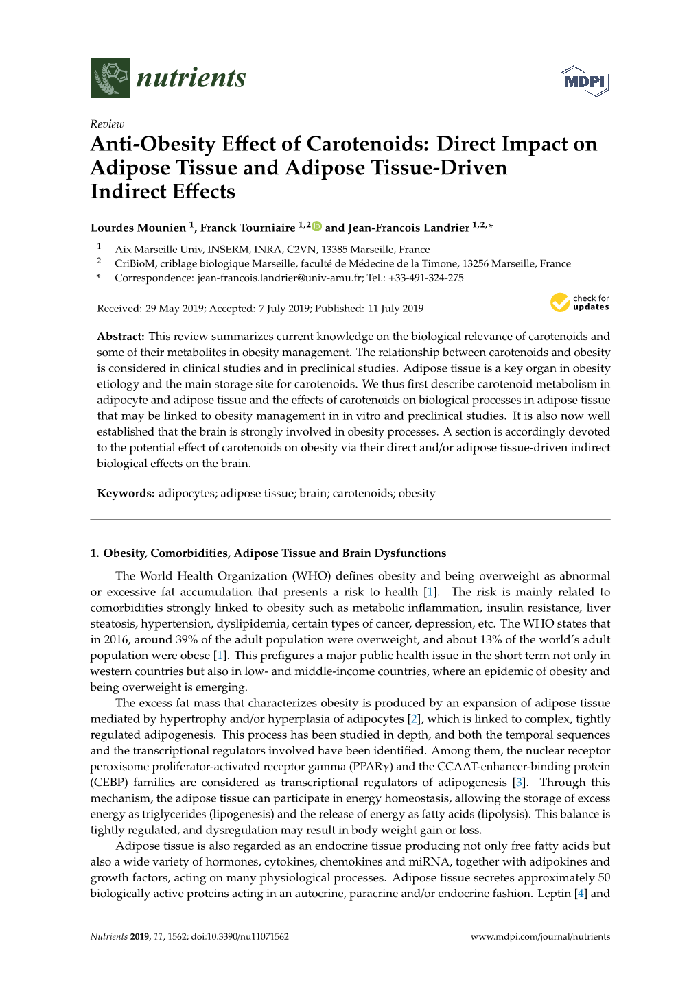 Anti-Obesity Effect of Carotenoids: Direct Impact on Adipose Tissue