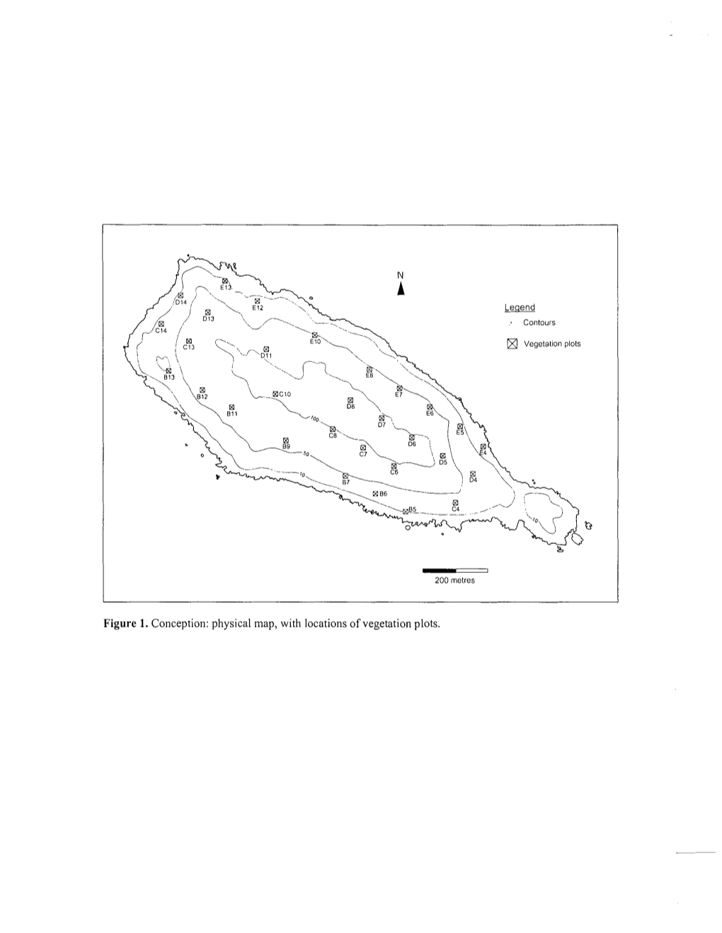 Figure 1. Conception: Physical Map, with Locations of Vegetation Plots. CONCEPTION