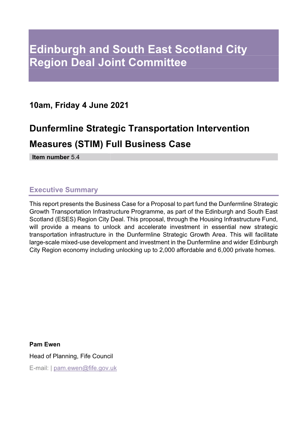 Dunfermline Strategic Transportation Intervention Measures (STIM) Full Business Case Item Number 5.4