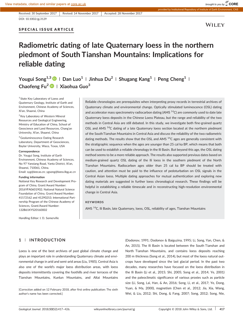 Radiometric Dating of Late Quaternary Loess in the Northern Piedmont of South Tianshan Mountains: Implications for Reliable Dating